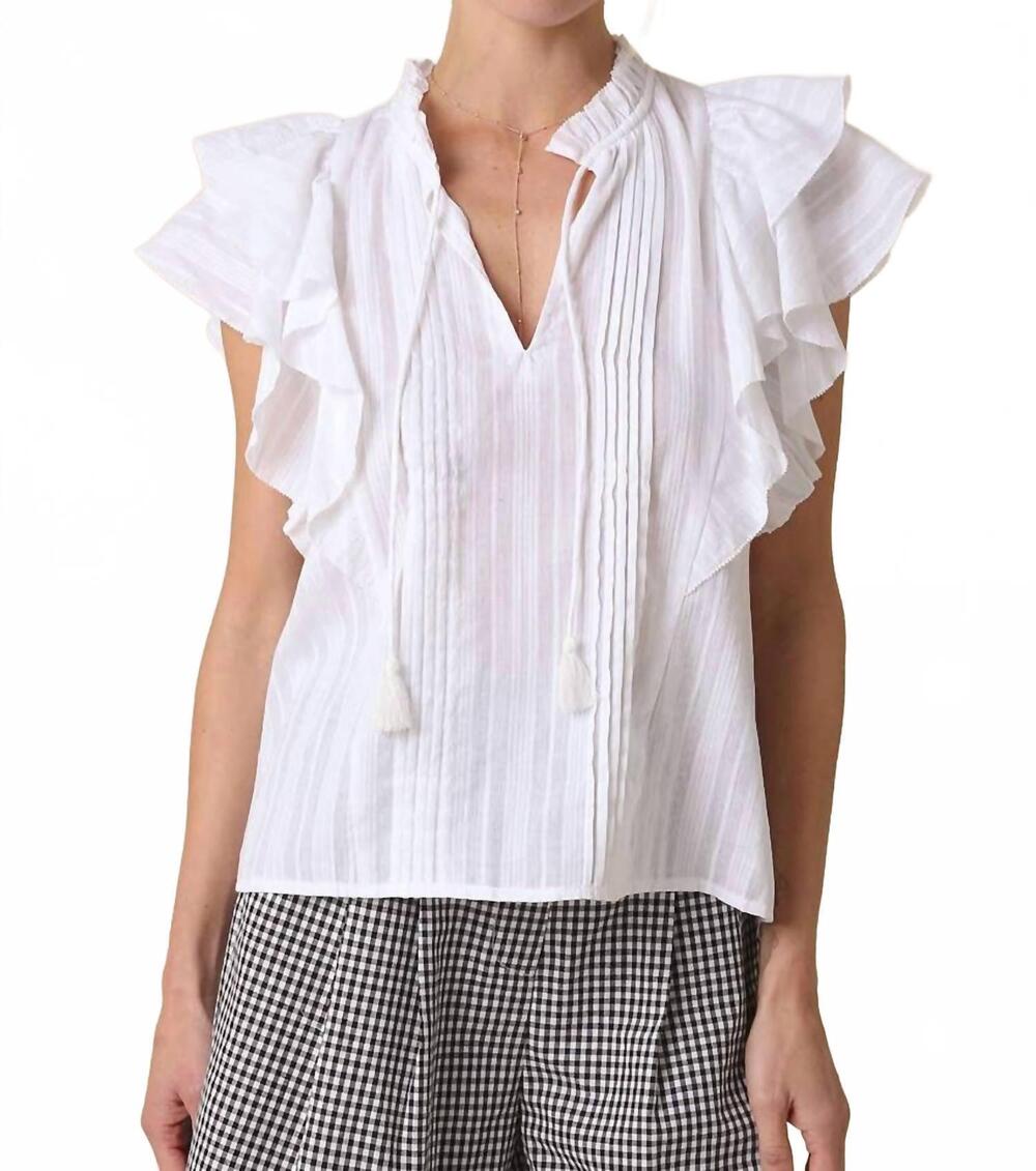 NEW OLIVACEOUS elodie ruffle-trim tie blouse in white